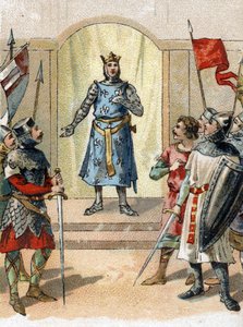 Min krone til den modige frasen sa av Philippe Auguste 27. juli 1214 til herrene på tampen av buvineslaget. av French School