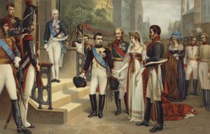 Napoleon I og dronningen av Preussen (farget litografi) av French School