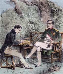 Napoleon a Sainte-Helene - Napoleon dikterer memoarene sine til Emmanuel Pons de Las Cases (1800-1854) sønn av Emmanuel de las Cases, - Fra Emmanuel de las Cases, Napoleon, Memorial de Sainte-Helene av French School