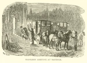 Napoleon ankommer Mayence (gravering) av French School