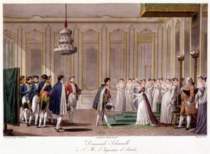 Napoleon spør Marie Louise i ekteskap med imponen av Østerrike - i "" Historisk sammendrag av krigen mellom Frankrike og Østerrike i 1809 "" av French School