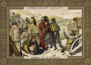 Napoleons Grande Armee krysser elven Berezina på retrett fra Russland, 1812 av French School