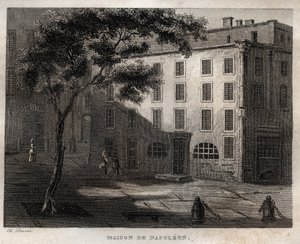 Innfødt hus til Napoleon Bonaparte i Ajaccio (Korsika) - Fødested til Napoleon Bonaparte a Ajaccio en Corsica - Gravering fra "" Pittoreske Italia" - Historisk og beskrivende maleri av Italia" av M. de Norvins, Ch. Nodier 1834-1836. av French School