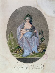 Nature breastfeeding a black baby and a white baby, c.1792 av French School