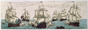 Marineengasjementer mellom den franske og engelske flåten under den amerikanske revolusjonen i 1778 av French School