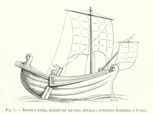Seilfartøy, skåret på et antikt bad; Borghese-samlingen, i Roma (gravering) av French School