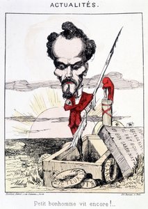 Nyheter - Little bonhomme vit encore!. Karikatur om Rochefort som står i en grav. av French School