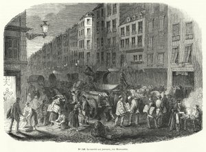 Avismarked, Rue Montmartre, Paris (gravering) av French School