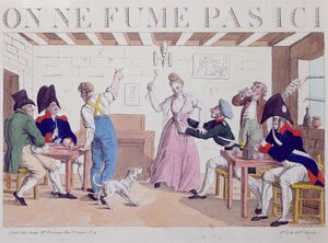 Ingen røyking karikatur mot tilstedeværelsen av de allierte troppene i Paris, 1815 (fargegravering) av French School