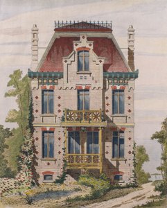 Normannisk villa i Villers sur mer, Normandie, illustrasjon fra Le Moniteur des architectes, 1883 (fargegravering) av French School