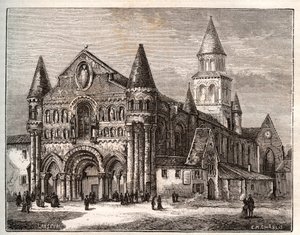 Notre Dame (Notre-Dame) av Poitiers - gravering i "Frankrike illustrert: geografi, historie, statistisk administrasjon" av VA Malt-Brown. 1884 av French School