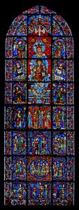 Notre Dame de la Belle Verriere; nedenfor er scener av Kana-ekteskapet og Kristi fristelse i villmarken (w30a) av French School