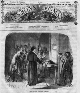 Romanserie: «Notre Dame de Paris» av Victor Hugo (1802-1885). Presten bestemmer seg for å adoptere Quasimodo. Gravering i "" Les bons romances"" av French School