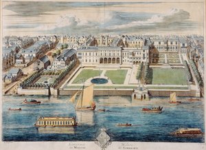 Old Somerset House on the Strand, gravert av Jean Benoit Winckler av French School