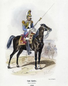 One Hundred - Guards: eskortekostyme i 1856 - i "" Histoire de l'armee"" av A. Barbier av French School