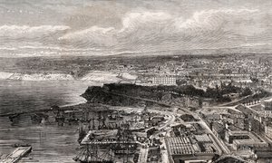 Oran - Algerie - gravering i "" La France illustree: geografi, historie, statistisk administrasjon"" av V.A. Malt-brun. 1884 av French School