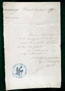 Ordre om fengsling til conciergen til prins Pierre Bonaparte (1815-1881) 10. januar av French School