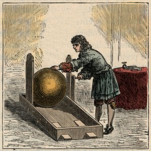 Otto von Guericke (1602-1686), tysk fysiker, som driver den første statiske elektrisitetsgeneratoren - Statiske maskiner: Otto von Guericke (Otto de Guericke av French School