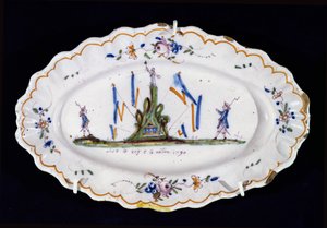 Oval plate med påskriften Vive le Roi et la Nation 1790, Nevers verksted, (keramikk) av French School