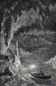 Padirac-grotten i Lot-avdelingen, i Frankrike - Underjordisk elv - Gouffre de Padirac - i Lot i Frankrike - gravering i "" PATRIE" - PIKKEBESKRIVELSE AV FRANKRIKE I 6 BIND AV LUCIEN HUARD - slutten av 1800-tallet av French School