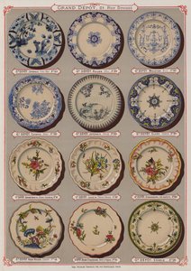 Side fra katalogen til Grand Depot de Porcelaines, Faiences et Verreries (farge litho) av French School