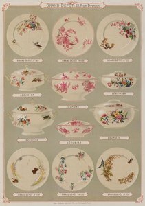 Side fra katalogen til Grand Depot de Porcelaines, Faiences et Verreries (farge litho) av French School