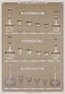 Side fra katalogen til Grand Depot de Porcelaines, Faiences et Verreries (farge litho) av French School