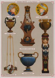 Side fra katalogen til Grand Depot de Porcelaines, Faiences et Verreries (farge litho) av French School