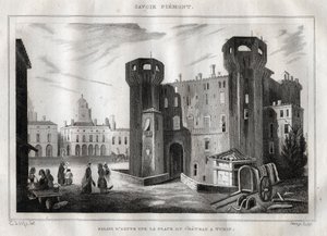 Palace of Aosta on the Place du Chateau in Turin - Engraving from “” Italy Picturesque”” - Historical and Descriptive Painting of Italy” by M. de Norvins, Ch. Nodier 1834-1836. av French School