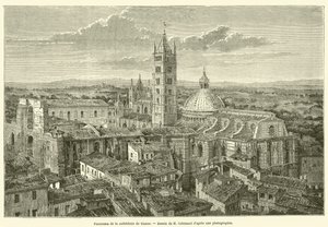 Panorama over Siena-katedralen (gravering) av French School