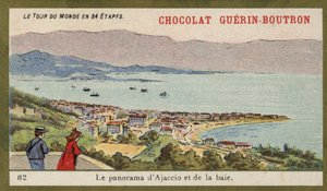Panorama av Ajaccio og bukten (chromolitho) av French School