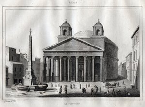Pantheon - Roma - Roma - Gravering fra "" Italy Picturesque"" - Historisk og beskrivende maleri av Italia" av M. de Norvins, Ch. Nodier 1834-1836. av French School