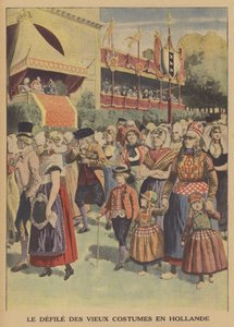 Parade av tradisjonelle kostymer i Nederland (farge litho) av French School