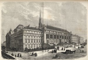 Paris - new facade of the courthouse, built by Joseph-Louis Duc (1802-1879) - (West Facade, on Rue de Harlay) engraving of 1869 av French School