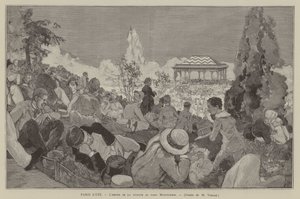 Paris sommer, musikktid i Montsouris-parken (gravering) av French School