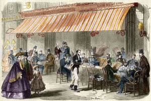 Paris in the 19th century. The boulevard des Italians in 1859: outside the cafe Helder at five o