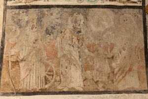 Pfarrkirche (Església de la Mare de Déu de Solers). Innenansicht. Die Schiffe. Wandmalereien. Detail. 16. Jahrhundert (?) von French School