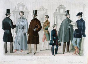 Parisisk moteplate for Bulletin of Fashion, New York, februar 1858 (fargegravering) av French School