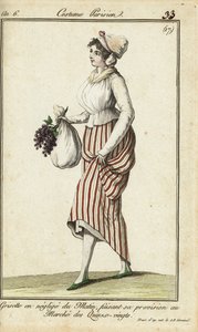 Parisisk butikkjente i uformell morgenkjole, 26. mars 1798 (håndfarget kobberstikk) av French School