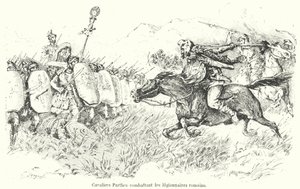 Parthisk kavaleri angriper romerske legionærer (gravering) av French School