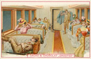 Passasjerer i en jernbanevogn (chromolitho) av French School