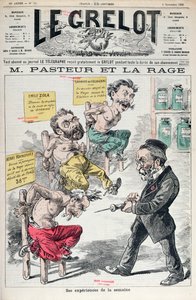 Pasteur and Rabies, karikatur av eksperimentene til Louis Pasteur (1822-95) fra Le Grelot, 8. november 1885 av French School