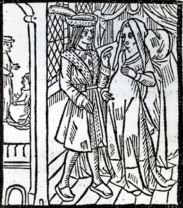 Pathelin og Guillemette, fra The Farce of Master Pierre Pathelin, ca.1465 av French School