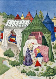 Paviljonger og telt fra 1400-tallet, detalj fra Judiths historie av French School