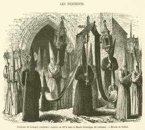 Penitents of Limoges, kostymer utstilt i 1874 i Historical Costume Museum (gravering) av French School