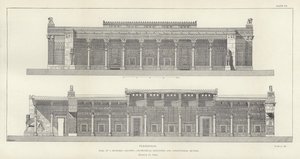 Persepolis, Hall of a Hundred Columns, geometrisk høyde og lengdesnitt, restaurert av Ch Chipiez av French School