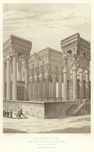 Persepolis, Hypostyle Hall of Xerxes, Perspektivutsikt, restaurert av Ch Chipiez av French School