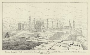 Persepolis, den nordvestlige siden av plattformen, Propylaea og Hypostyle Hall of Xerxes av French School