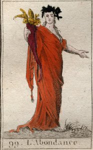 Personifisering av overflod, holder et horn av overflod. Personifisering av overflod, holder et overflødighetshorn. Fra "Mythology of Youth" av Pierre Blanchard 1803. av French School