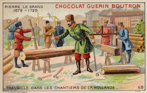 Peter den store jobber i verftene i Nederland (chromolitho) av French School